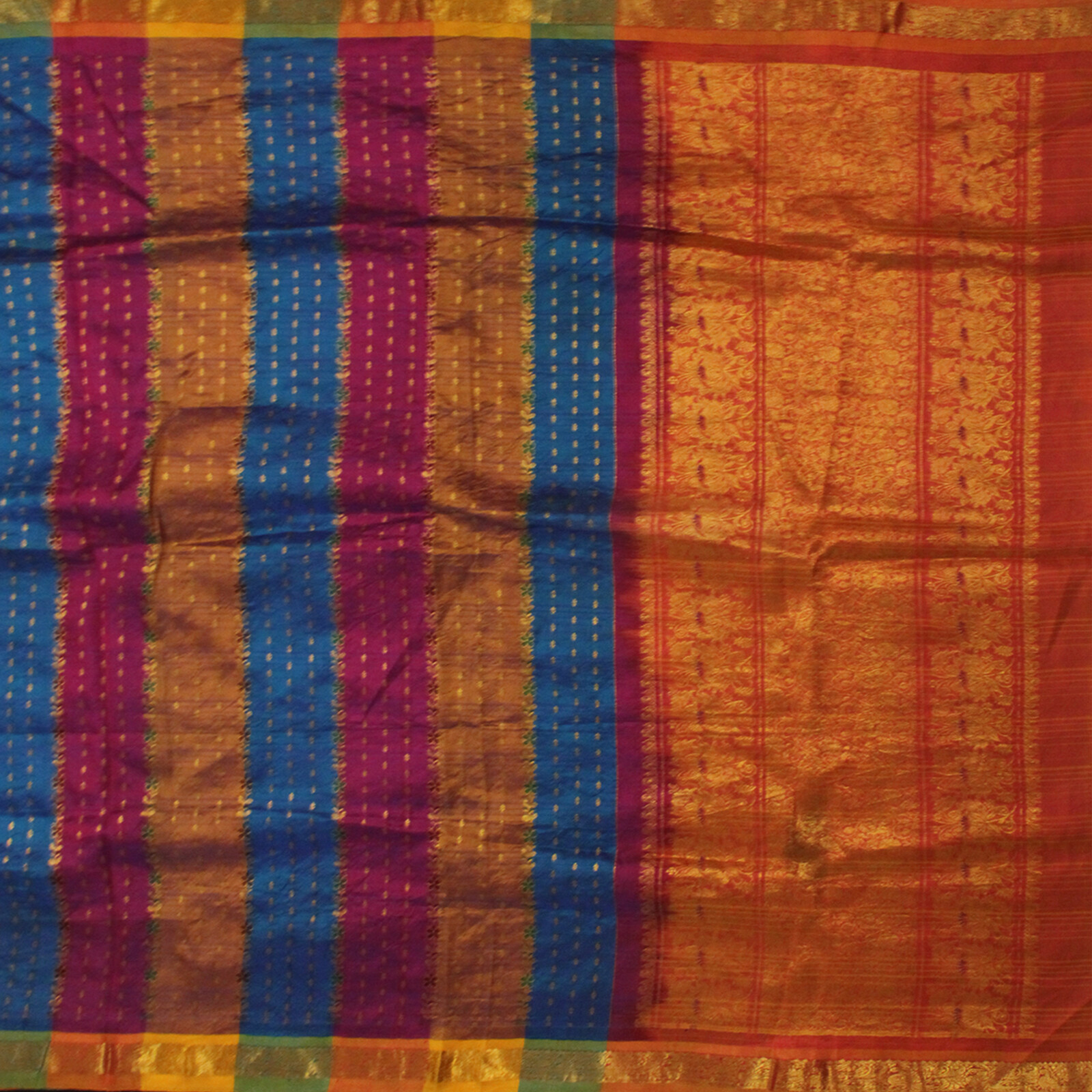 Vintage 100% Pure Satin Silk Sarees Zari Woven Multicolor Sari 5YD Craft Fabric