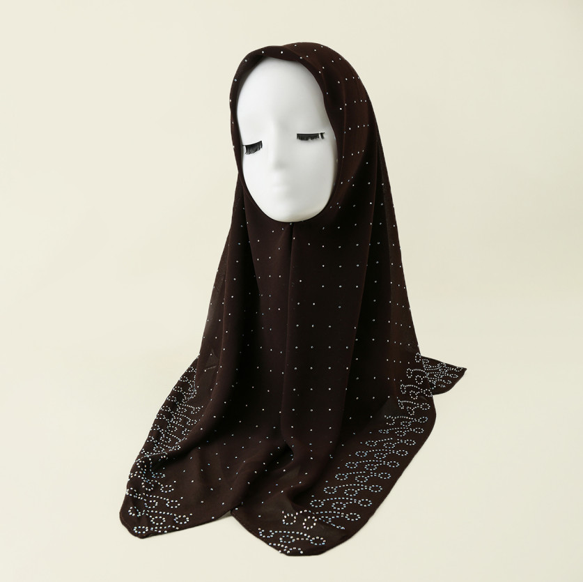 Rhinestone Pearl Chiffon Large Square Scarf Turban Muslim Hijabs Kerchief Shawls