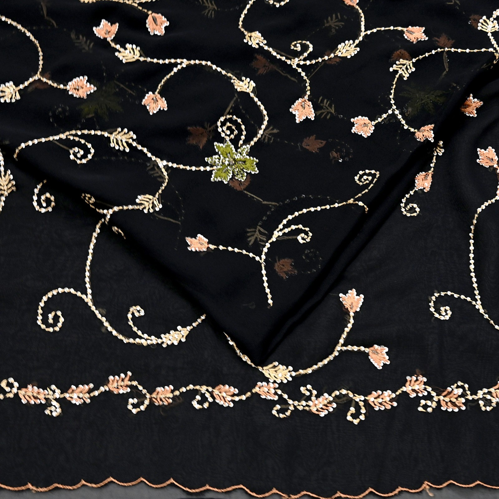 Indian Vintage Heavy Sari Black Pure Georgette Silk Hand Beaded Sarees Ethnic