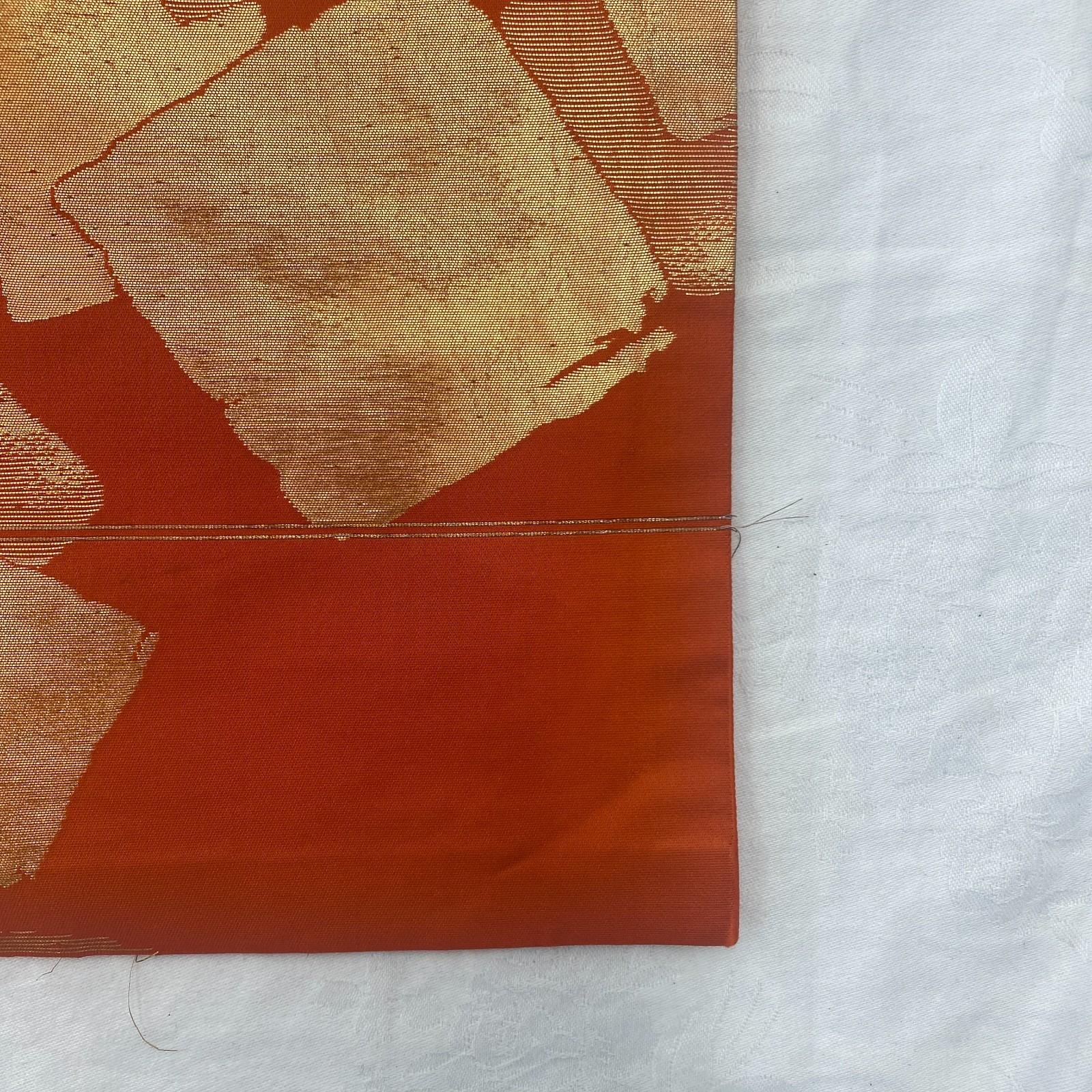 Japanese Vintage Kimono Nagoya Obi Silk Orange Traditional Authentic 131x 12 in
