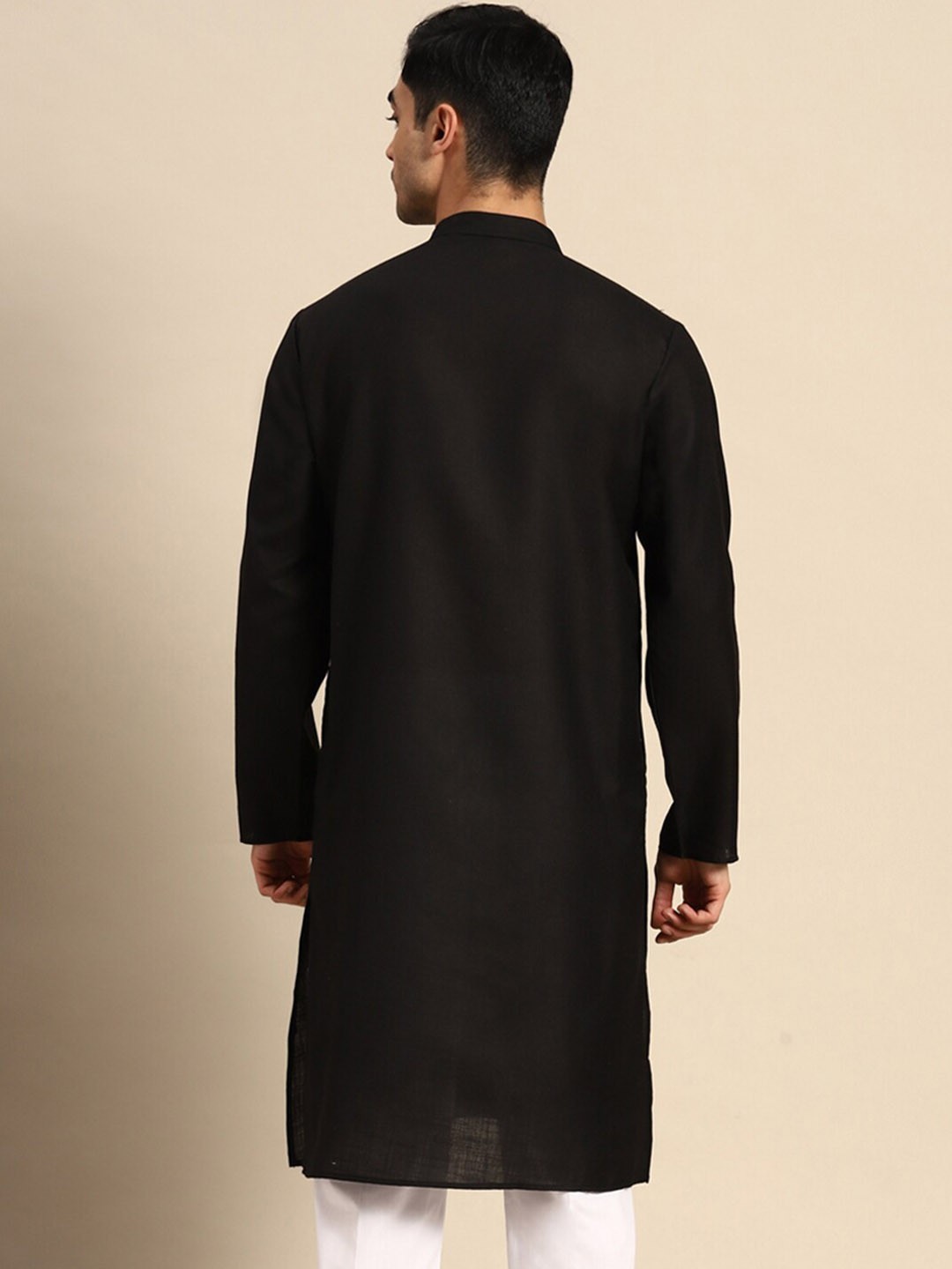 Men’s Pure Cotton Solid Kurta – Mandarin Collar, Knee Length, S to XXL
