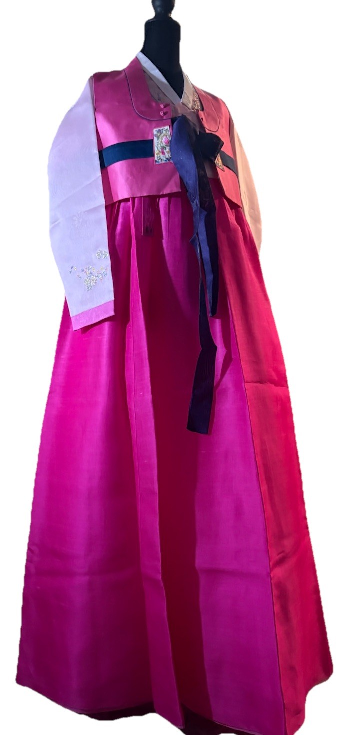 Bead embroidery Korean Hanbok W/ Vest 한복 water silk Handmade 3 Pc Sets