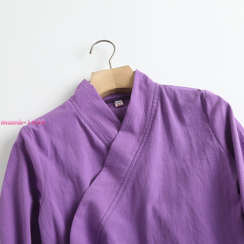 Chinese Style Womens Cotton Flared Long Sleeve Hanfu Cross Collar Tie Daily Wear