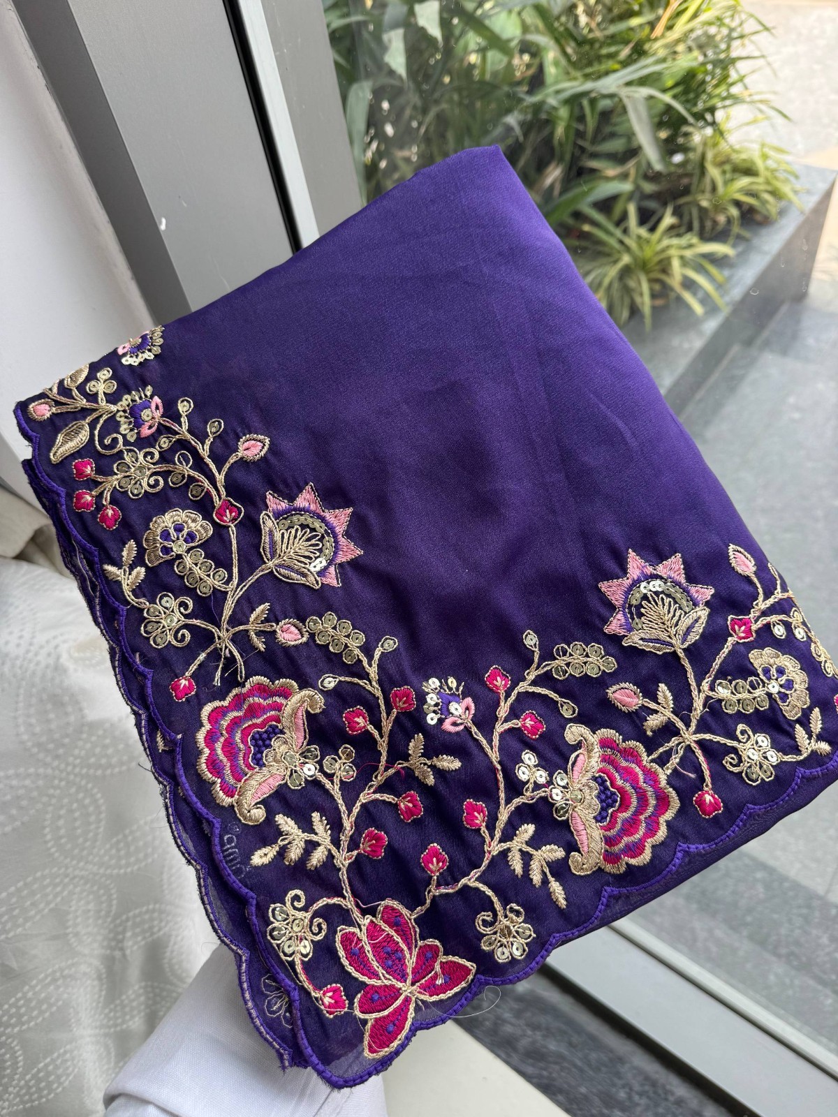 Indian Ethnic Georgette Saree Embroidered Cutwork Border Party Wear Indian Sari