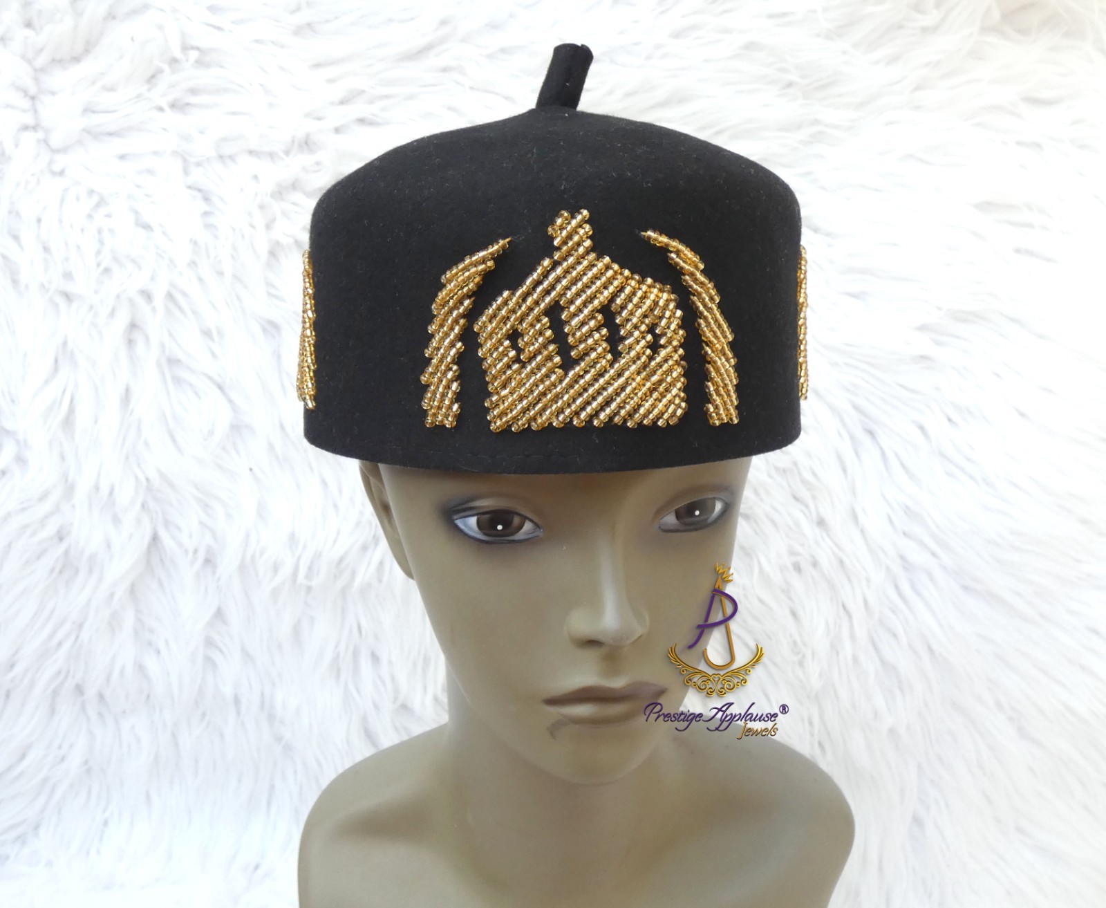 Igbo Edo Chieftaincy Ozo Black Red Hat | Nigerian Men’s Cap with Gold Embroidery