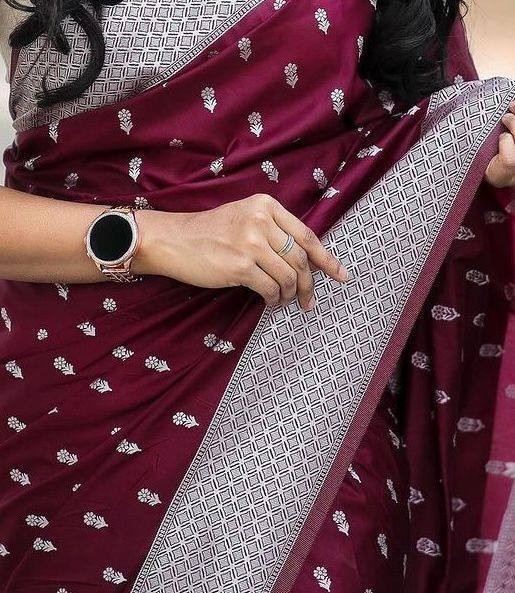 Soft Lichi Silk Sari Beautiful Rich Pallu & Jacquard Work Saree With Blouse New