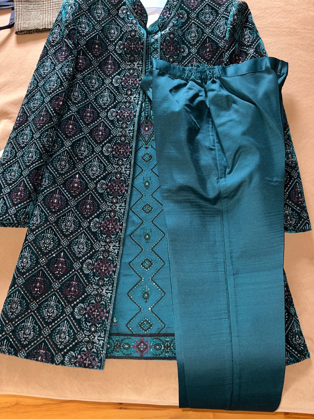 Custom Made Mens Indian Wedding Attire Full Set: Jacket, Kurta, Pant