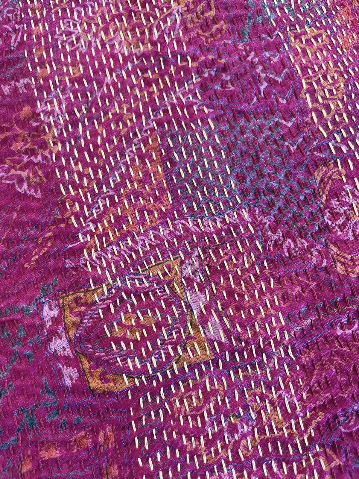 Vintage India 100% Pure Silk Hand Sewn Multicolored Floral Scarf 78”x22” EUC