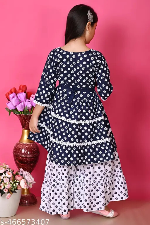Eid Kurti Indian Traditional Girls Ethnic Kurta Sarara Set for Kids