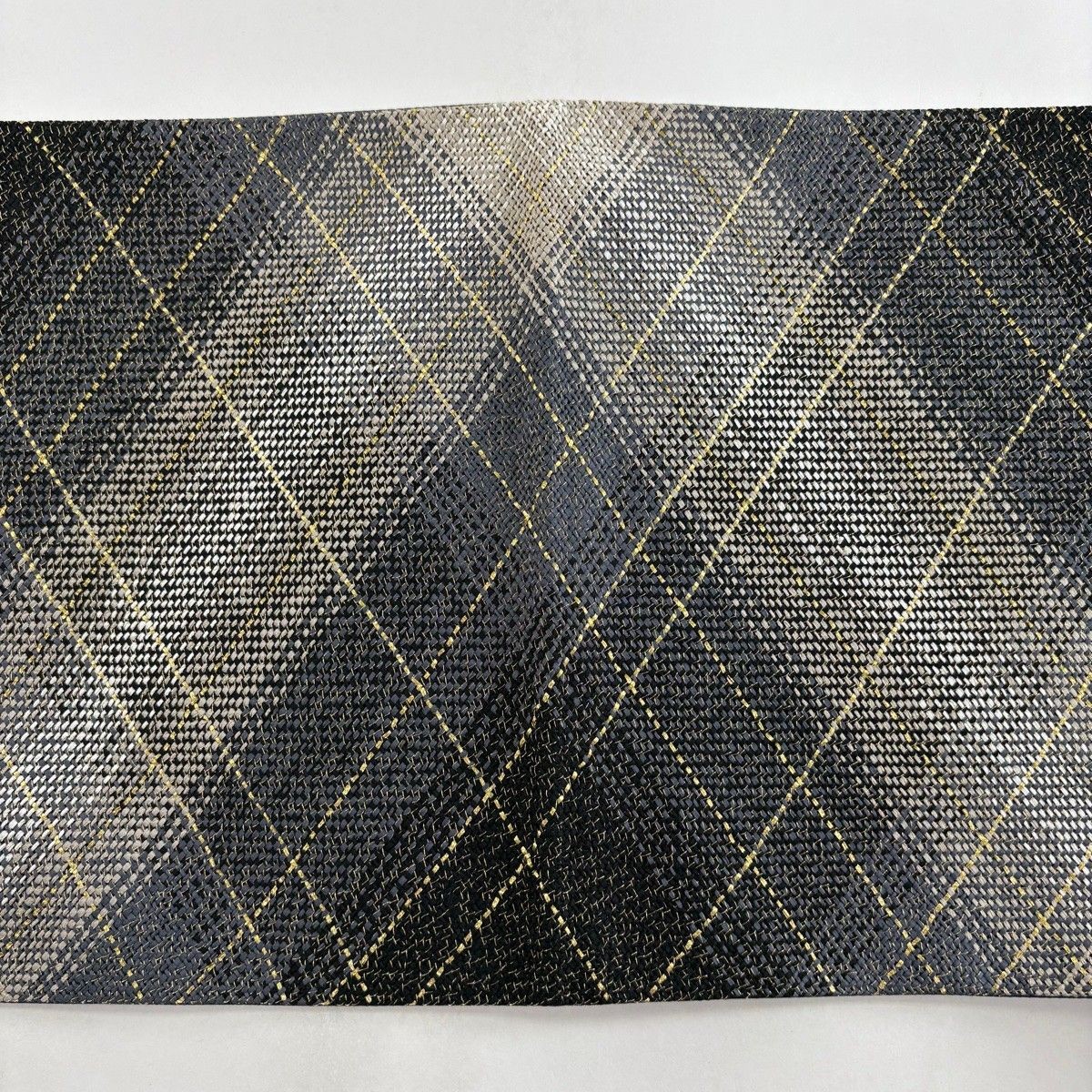 Fukuro Obi Allover Gold Thread Diagonal Lattice Black Gray Silk 462cm Finished
