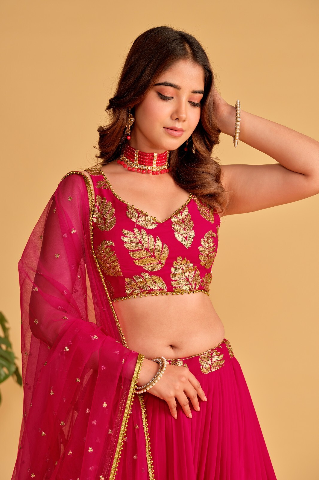 Stylish Georgette Lehenga Choli With Pink Net Dupatta For Indian Function Wear