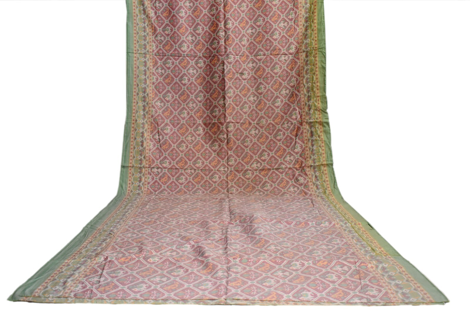 FNC Vintage Saree Maroon Sambhalpuri Hand Woven Ikat Printed Silk Sari Fabric