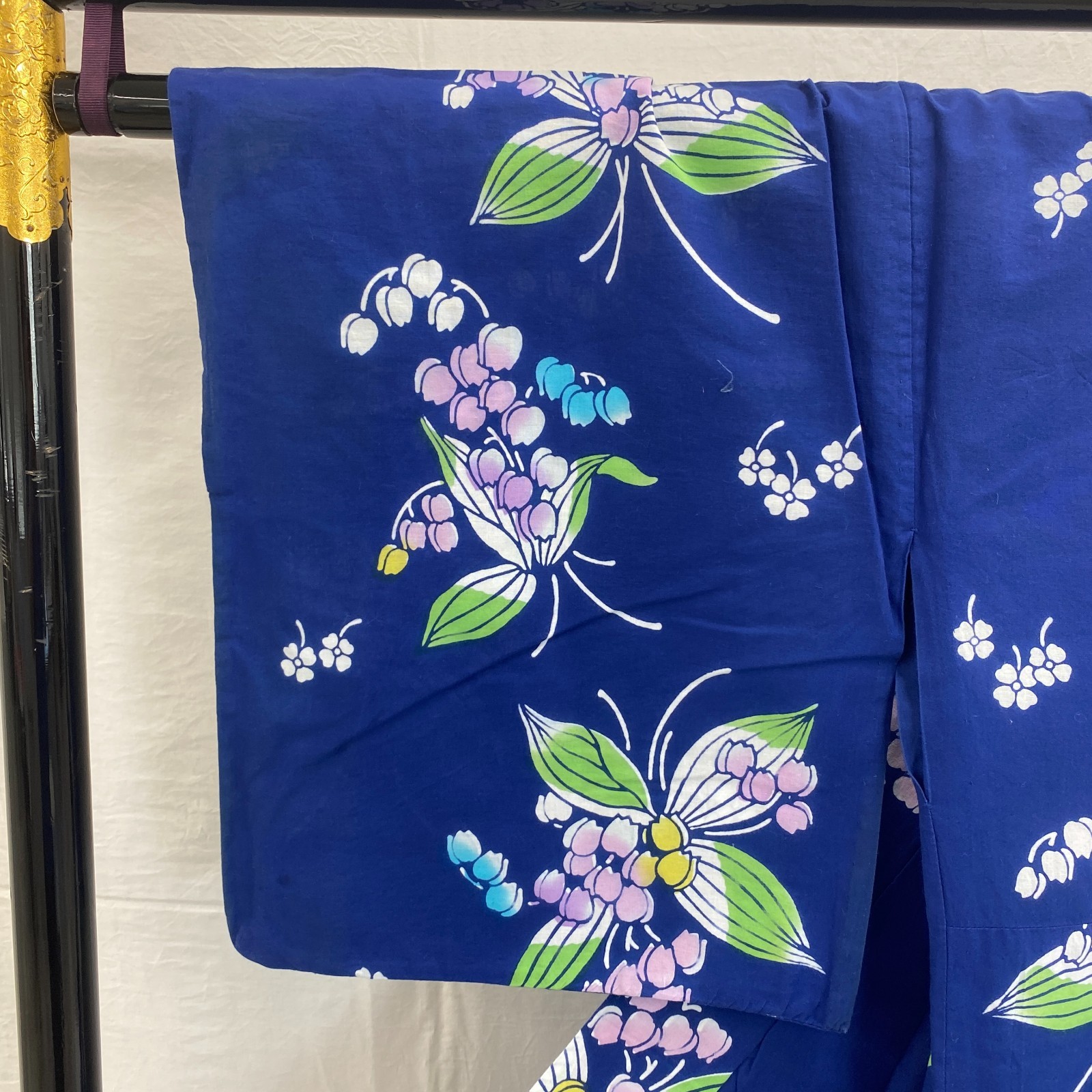 Japanese Vintage Kimono Yukata Cotton Blue No Lining Traditional Length 60 in