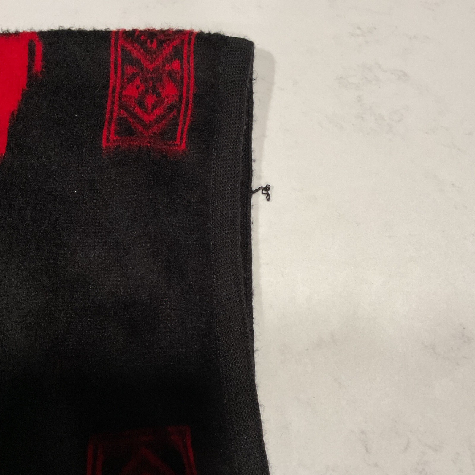 Handmade Black and Red Wool Poncho Latin American Andean Llama Motifs One Size
