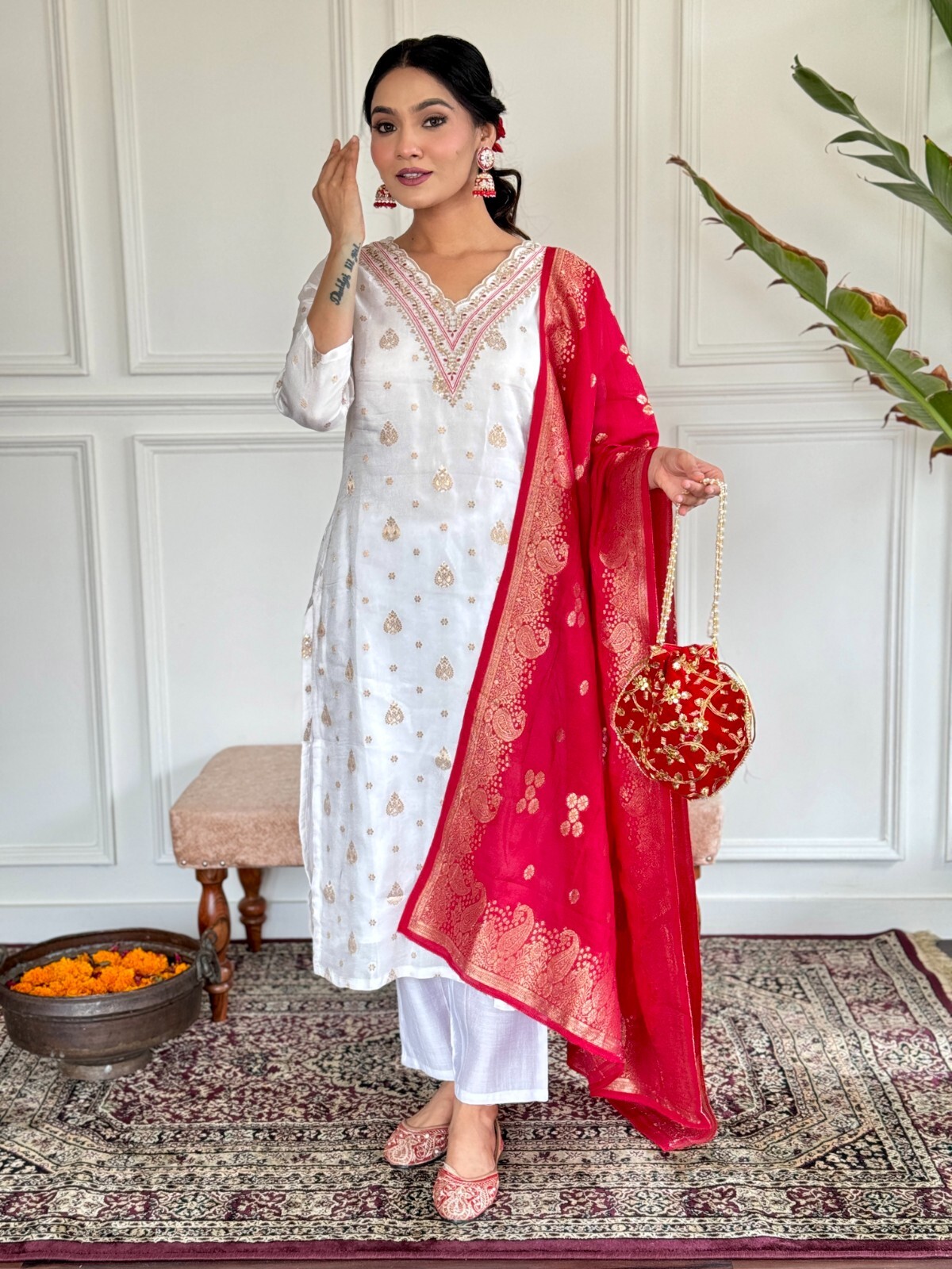 White Salwar Kameez Kurti Indian Pakistani Top Tunic Party Wear Bollywood Dress