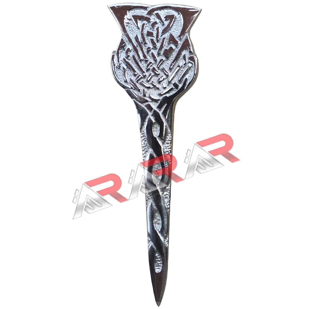 Scottish Kilt Pin Highland Thistle Celtic Crest Kilt Pin 4″ Brass Chrome New AAR