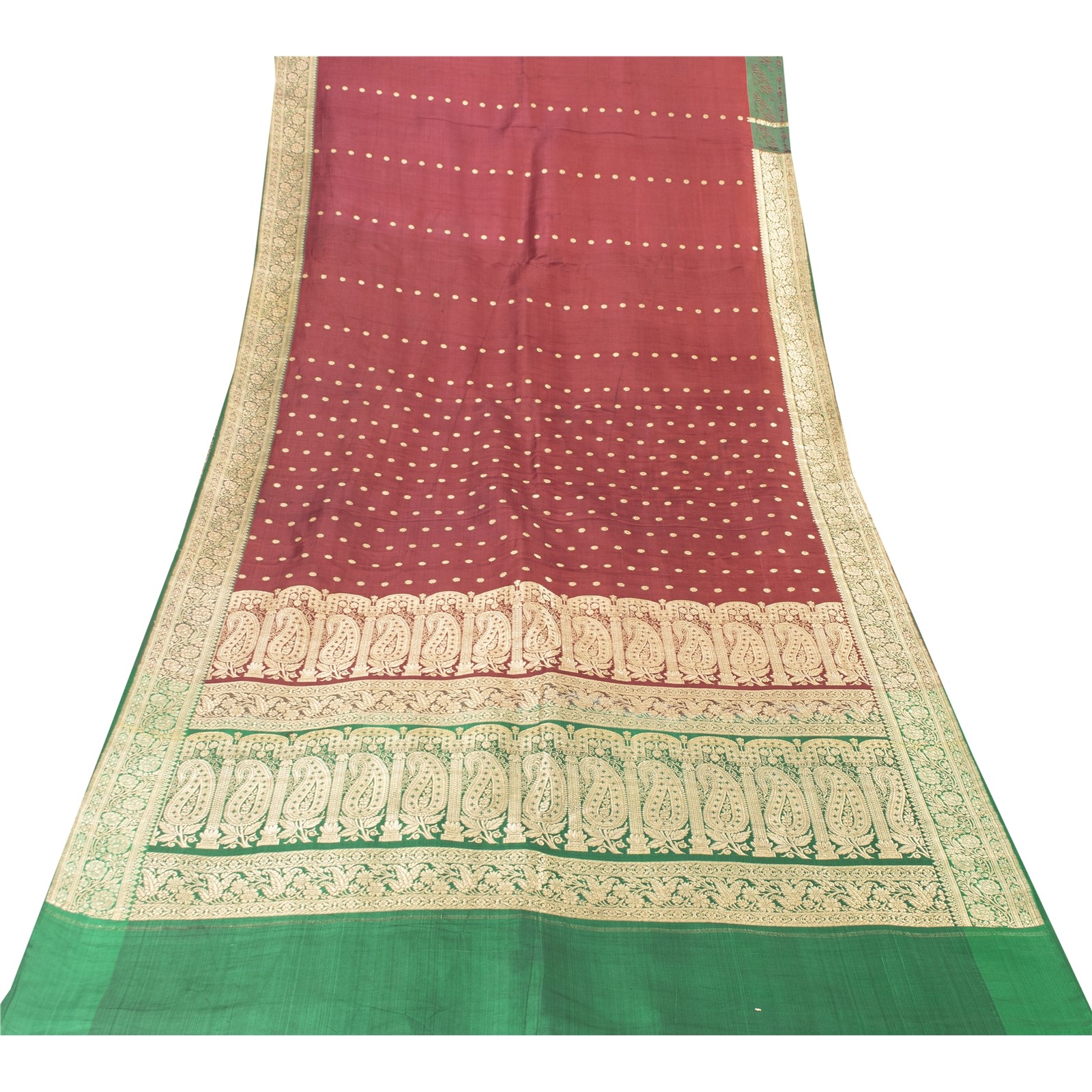Sanskriti Vintage Red Sarees Pure Silk Zari Woven Brocade Banarasi 5+Yd Sari