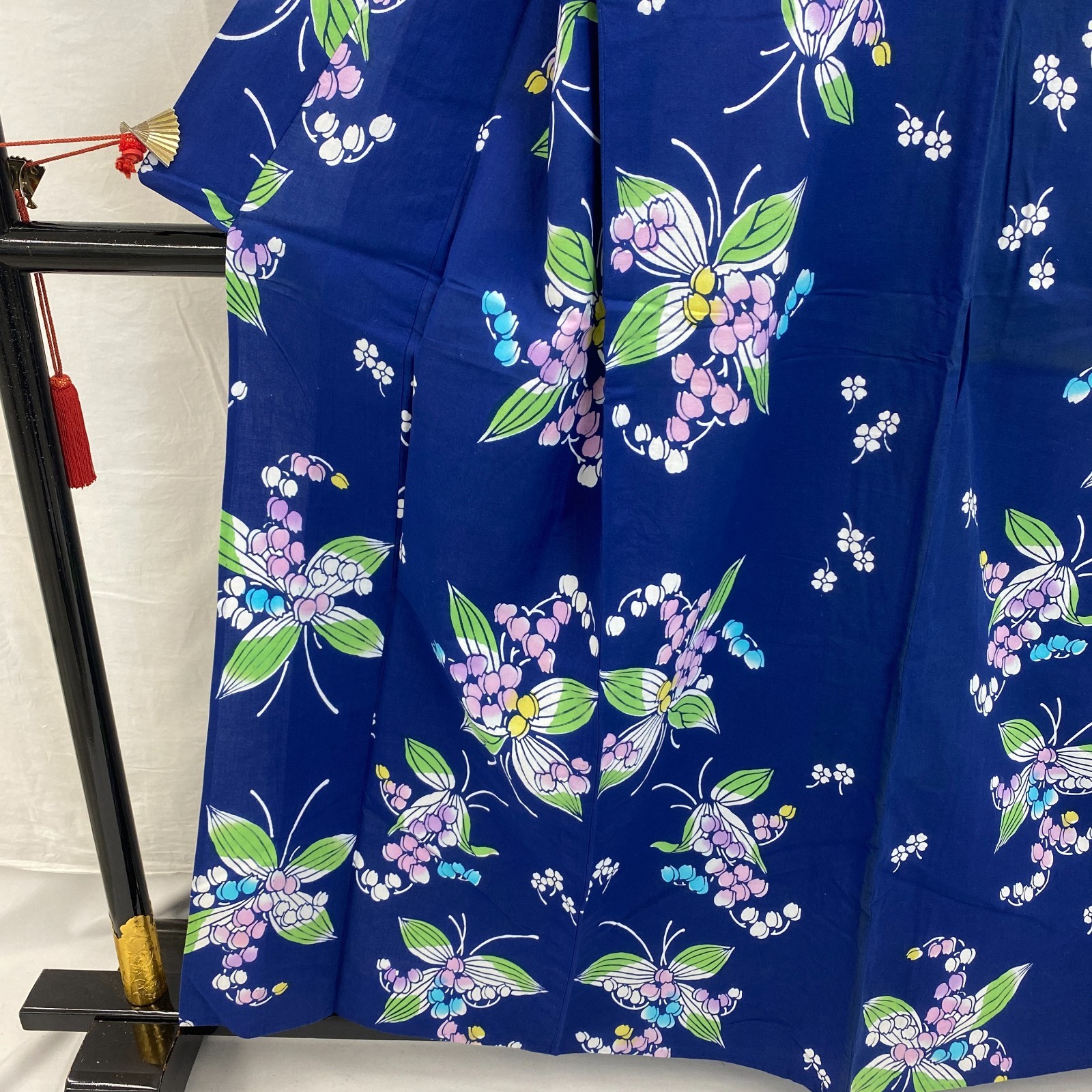 Japanese Vintage Kimono Yukata Cotton Blue No Lining Traditional Length 60 in