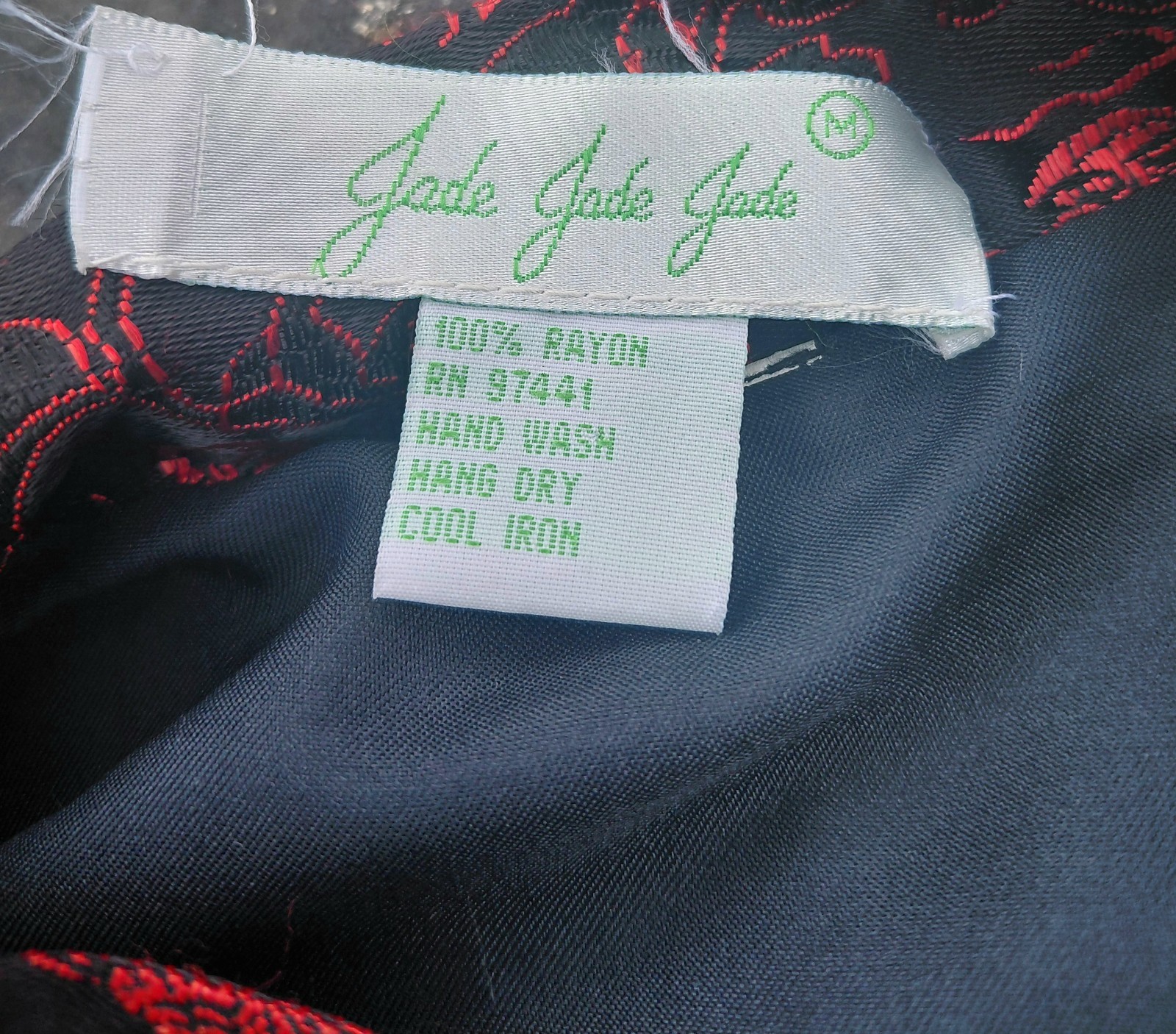Vintage Jade Jade Jade Dragon Jacket Red Black Brocade Tang Coat Rayon M