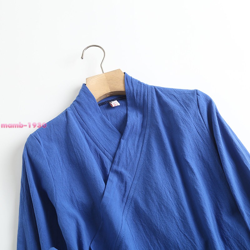 Chinese Style Womens Cotton Flared Long Sleeve Hanfu Cross Collar Tie Daily Wear