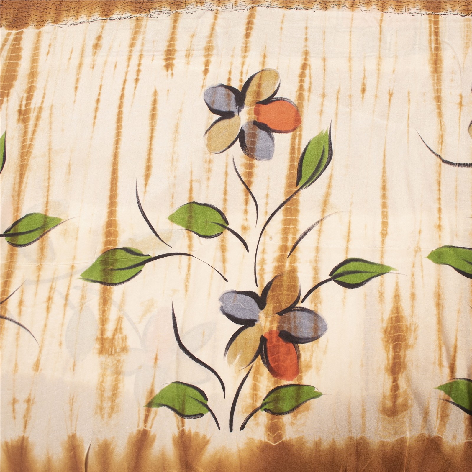 Sanskriti Vintage Saree Multicolor Pure Crepe Hand-Paint-Tie-Dye Sari 6YD Fabric