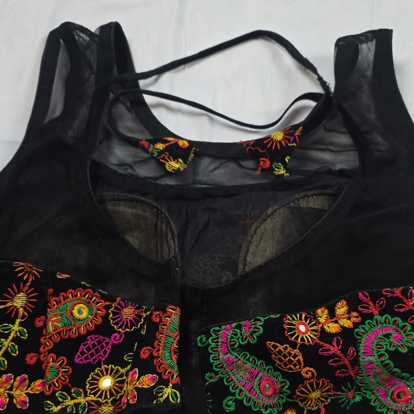 Black and Multicolor Floral Embroidered Choli for Women, Mesh Blouse