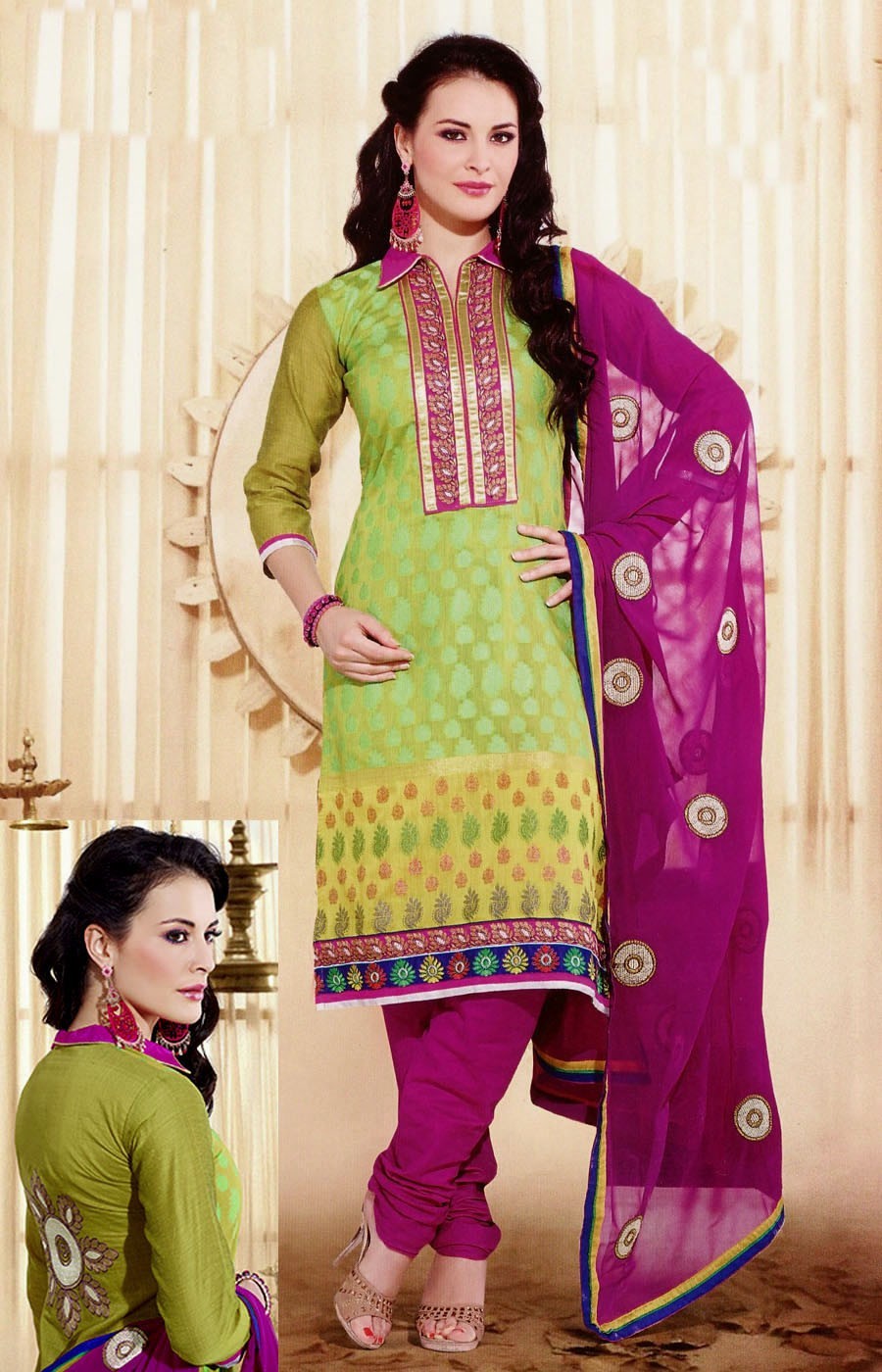 LIME CHANDERI SILK EMBR INDIAN PAKISTANI READYMADE LADIES SALWAR KAMEEZ SUIT SNJ