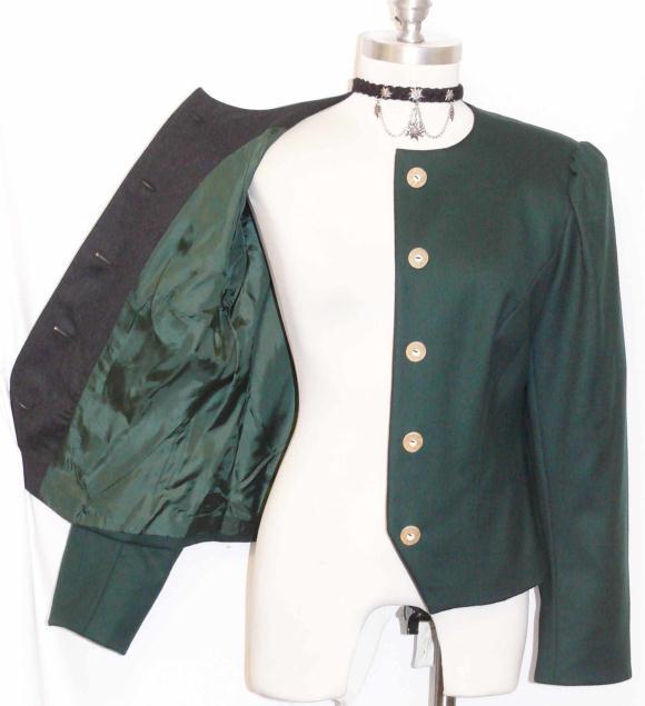 FRANKONIA GREEN WOOL JACKET Blazer Women ROSES EMBR German Fitted 38 6 S B36″