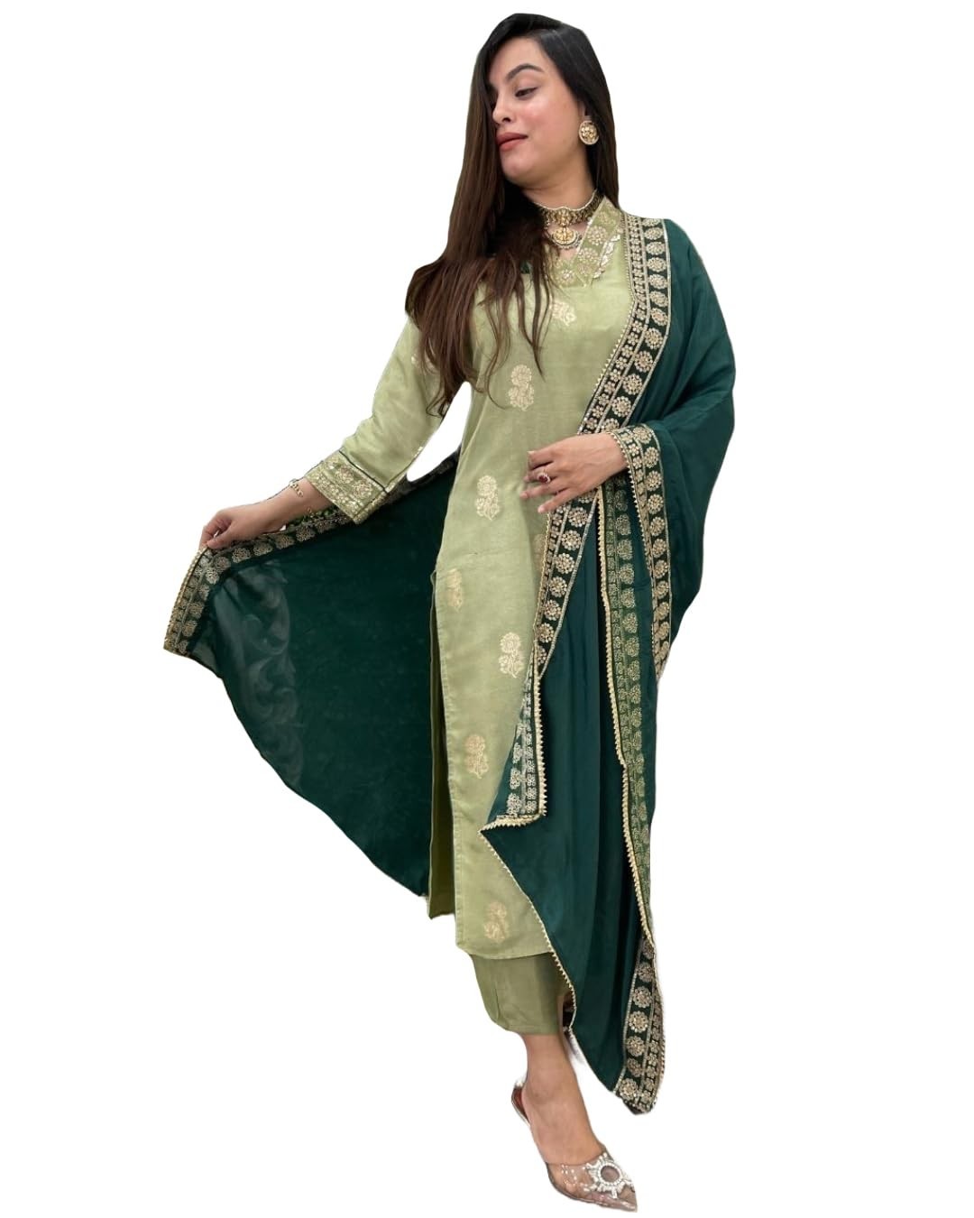 Women’s Silk Viscose Kurta Set | Printed Straight Kurta with Pant & Dupatta set
