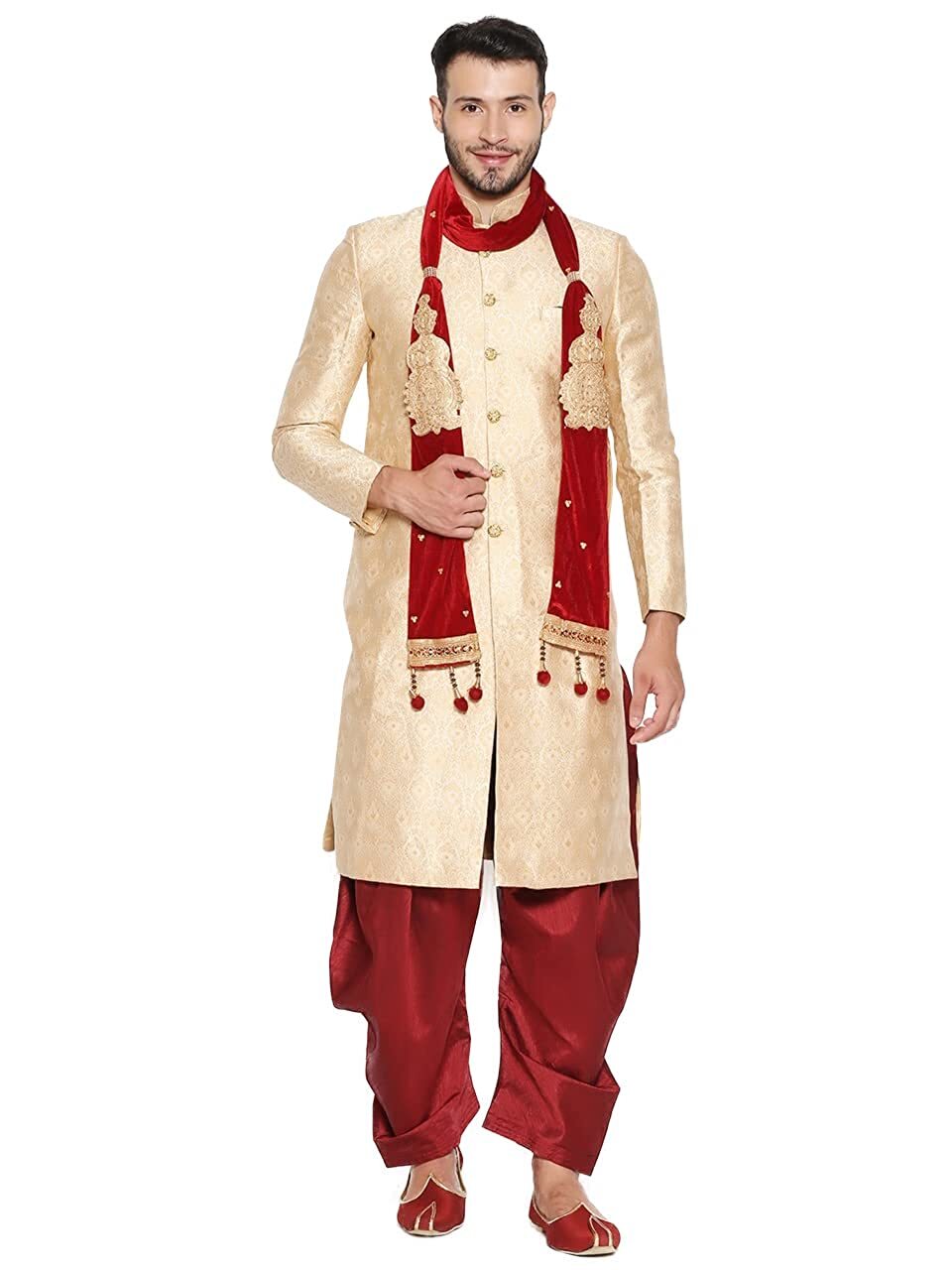 Men’s Maroon Velvet Stole With Embroidered Motifs, Dry Clean Only – Free Ship