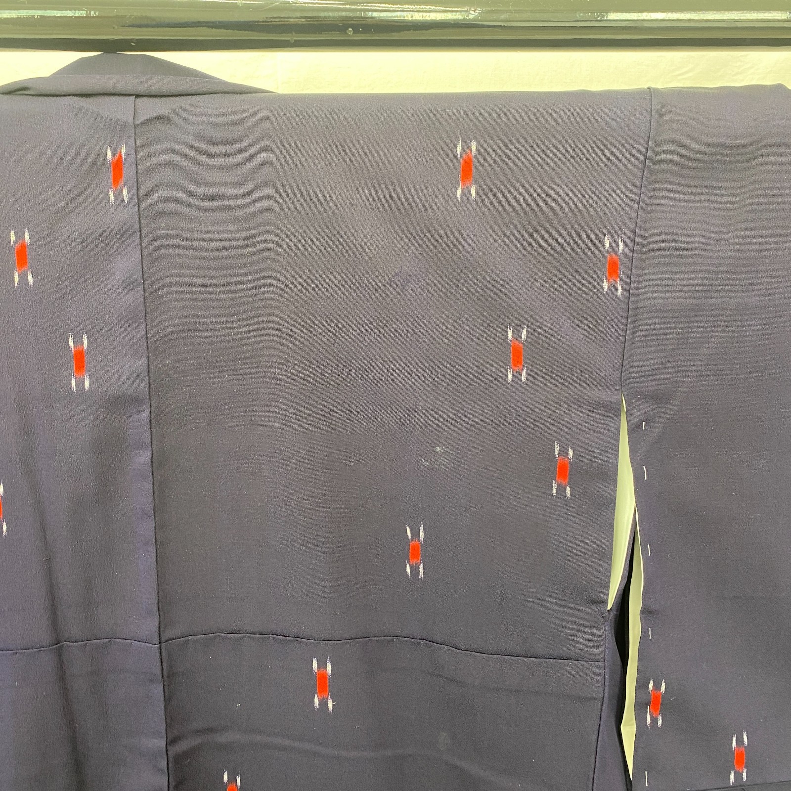 Japanese Vintage Kimono Polyester Navy Komon Traditional Authentic Length 55 in