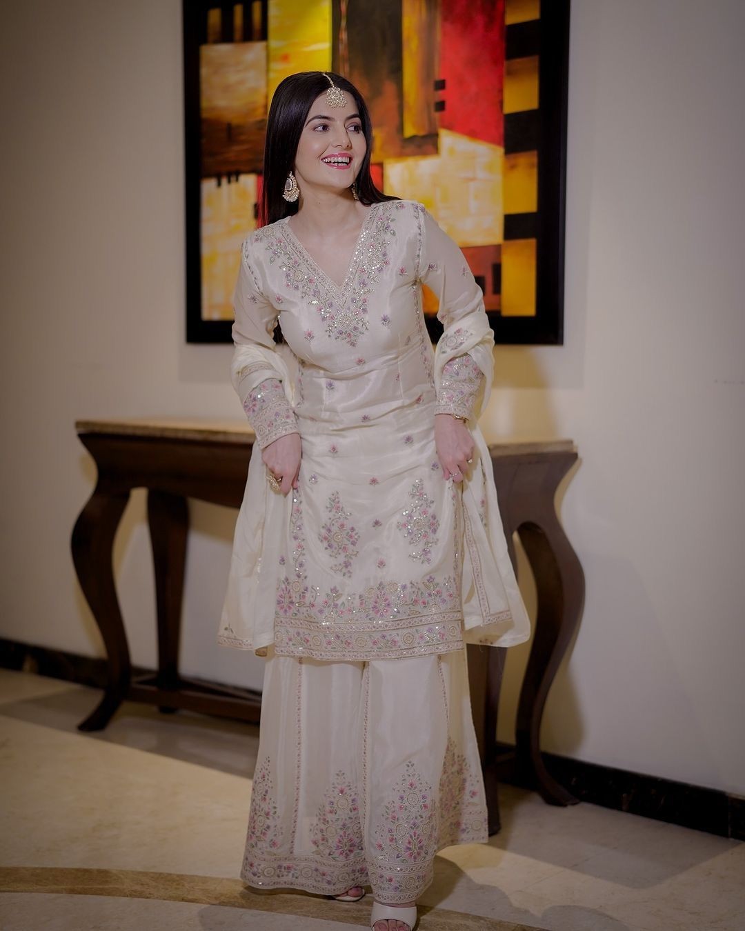 Latest New Heavy Soft Net White Top Palazzo With Dupatta For Wedding Wear