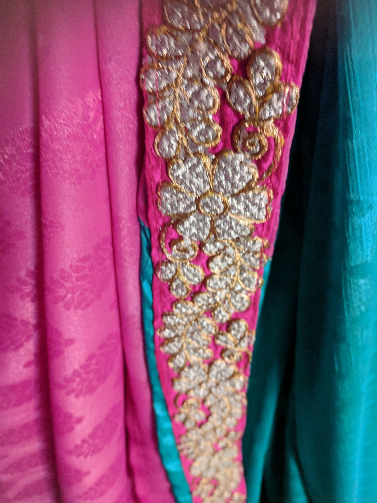 Blue and pink half and half saree