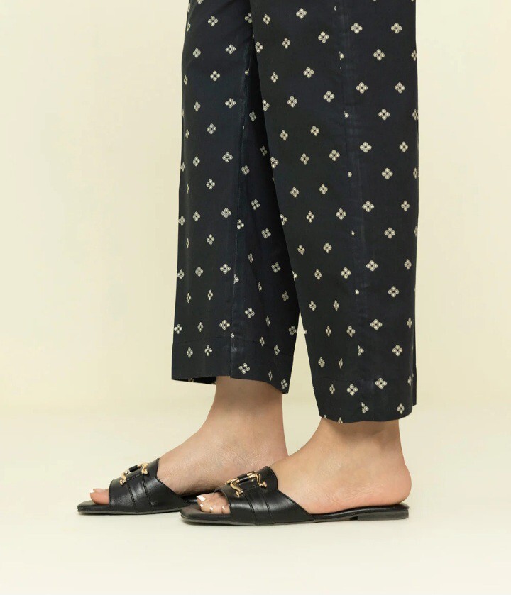 NWT Sapphire Sizes M, L Black Patterned Summer Cotton Straight Pants Pakistani