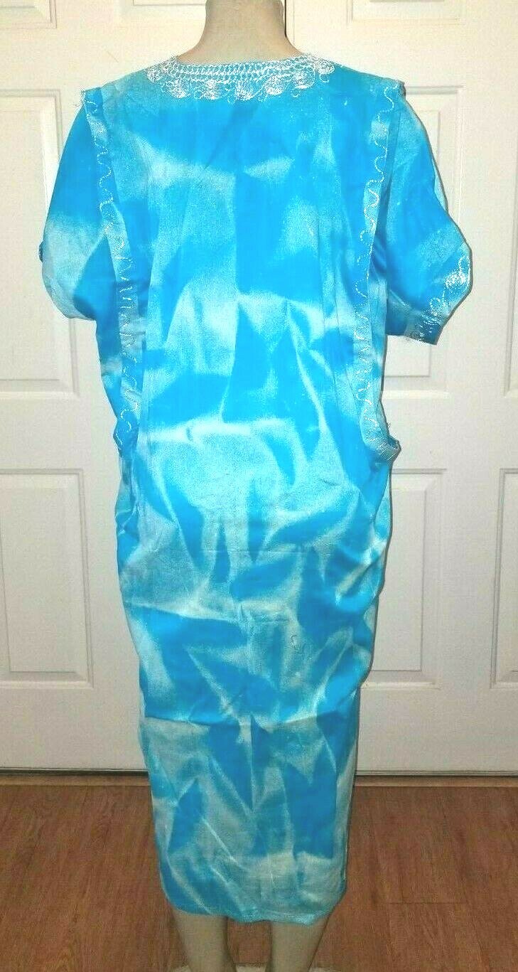 Beautiful Traditional Tribal Dashiki Turquoise & White One Size Small to Large