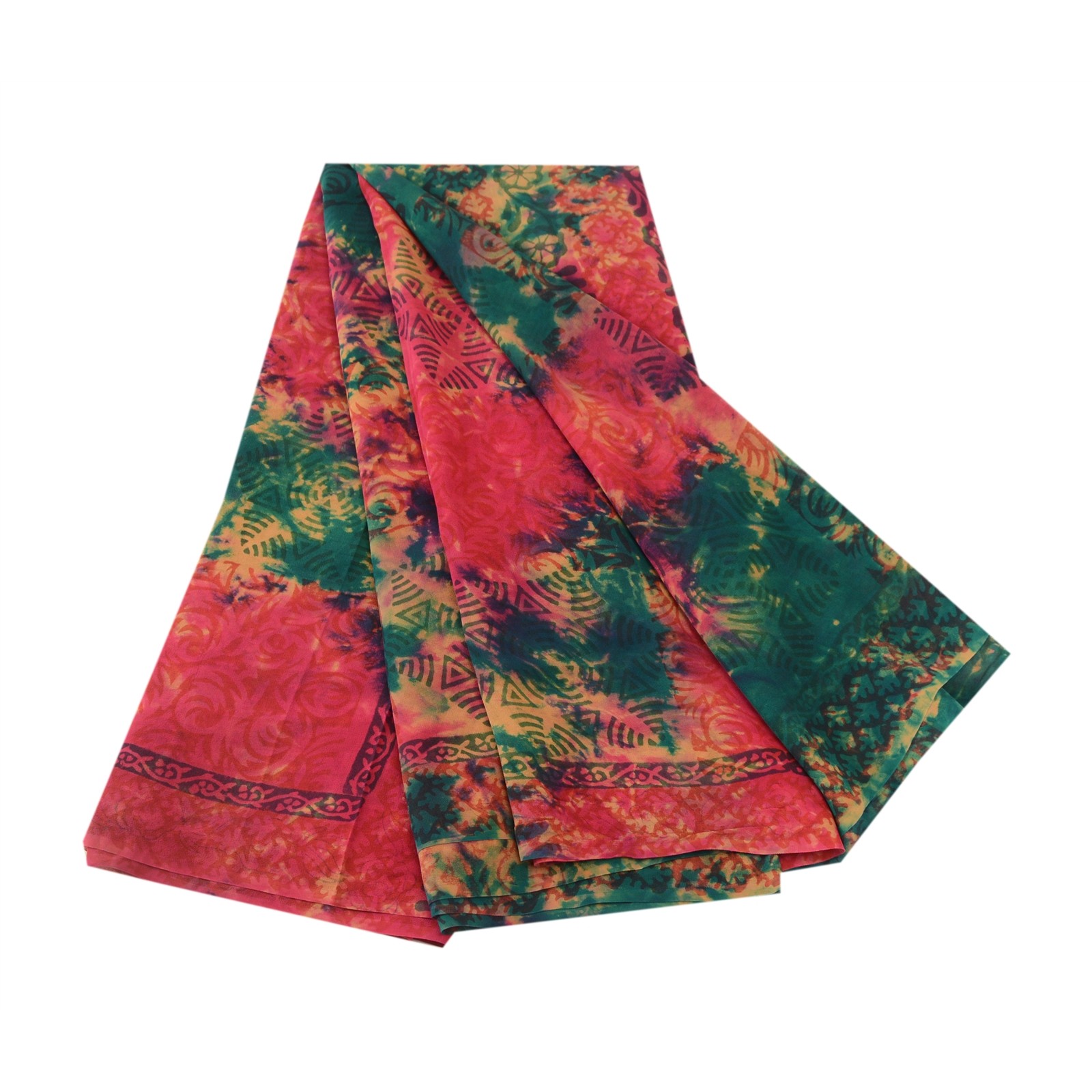 Sanskriti Vintage Tie-Dye Hot Pink Sarees Pure Georgette Silk Sari Craft Fabric