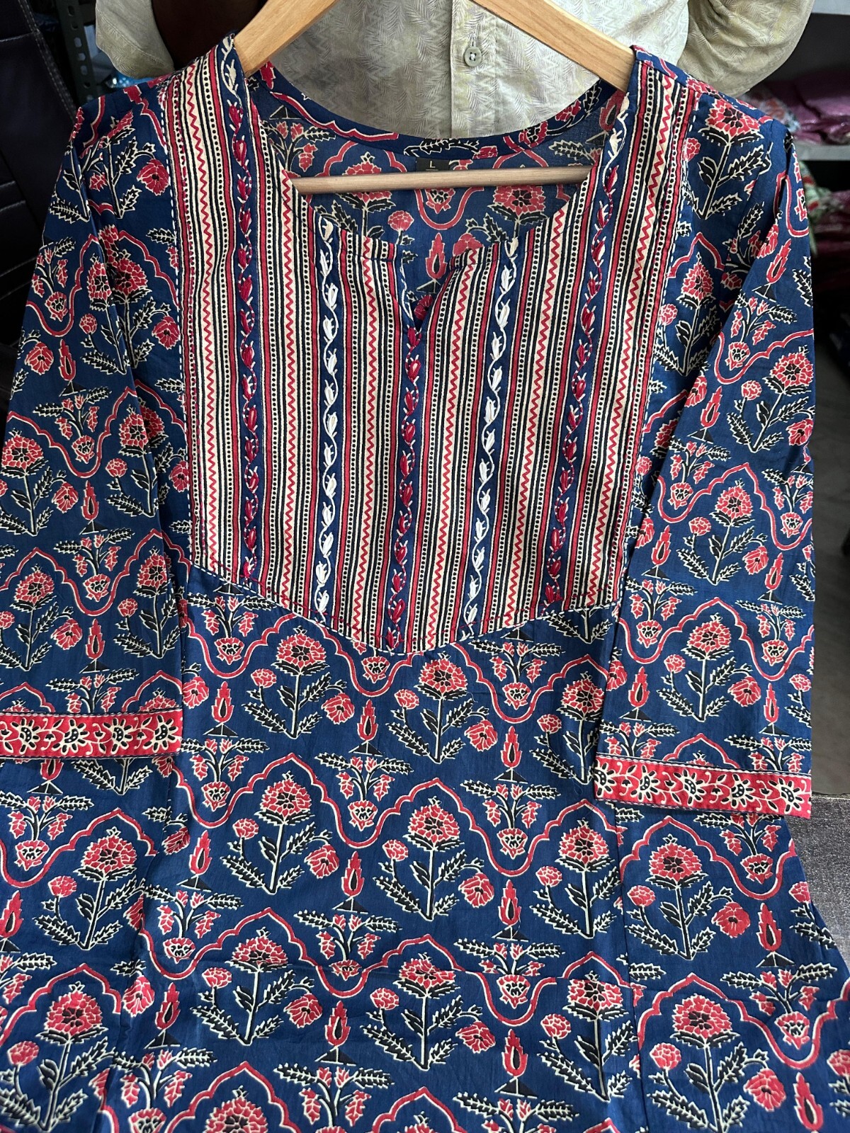 Indian Hand Block Printed Kurta Palazzo Dupatta Set Women Wear Salwar Kameez Set