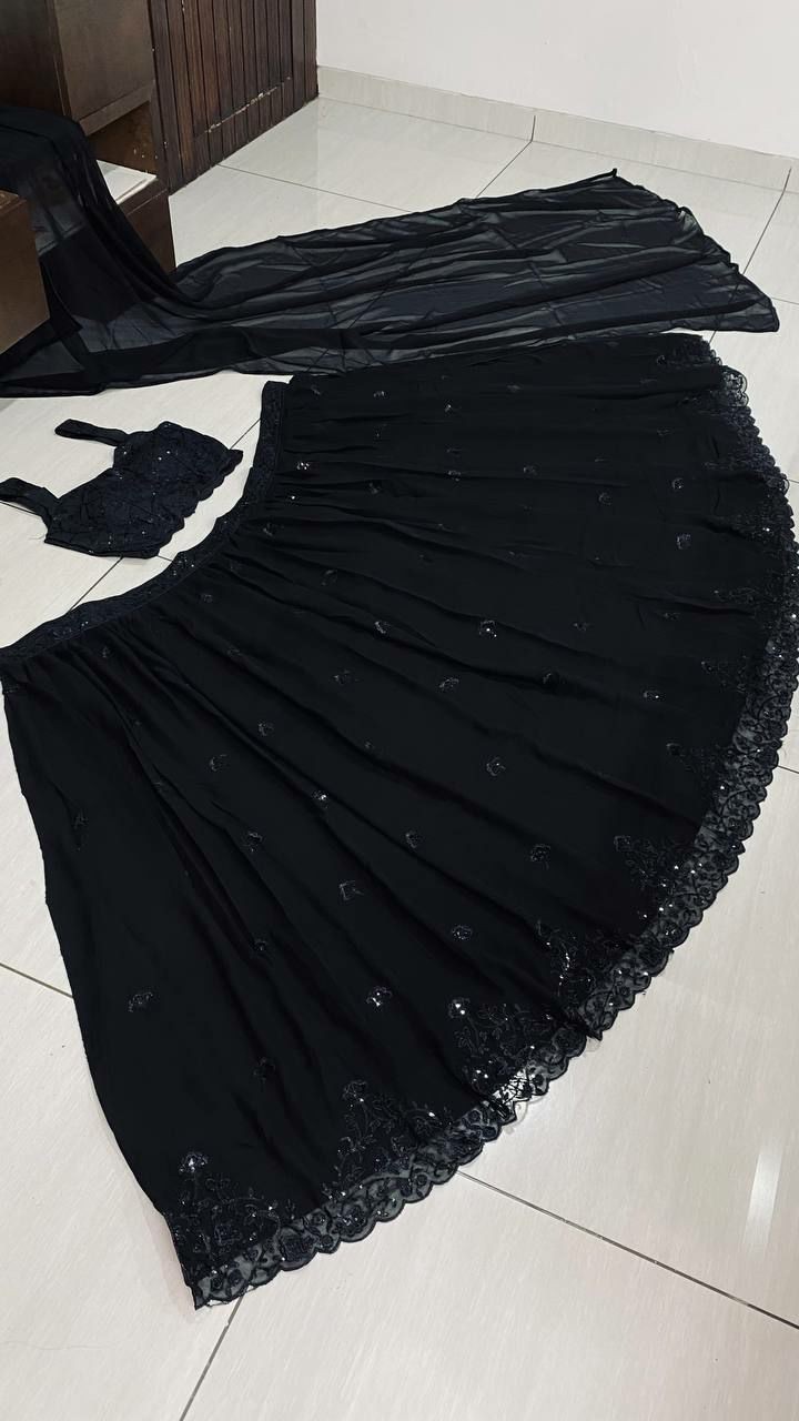 New Fancy Georgette Lehenga Choli With Black Blouse For Women Festival Wear
