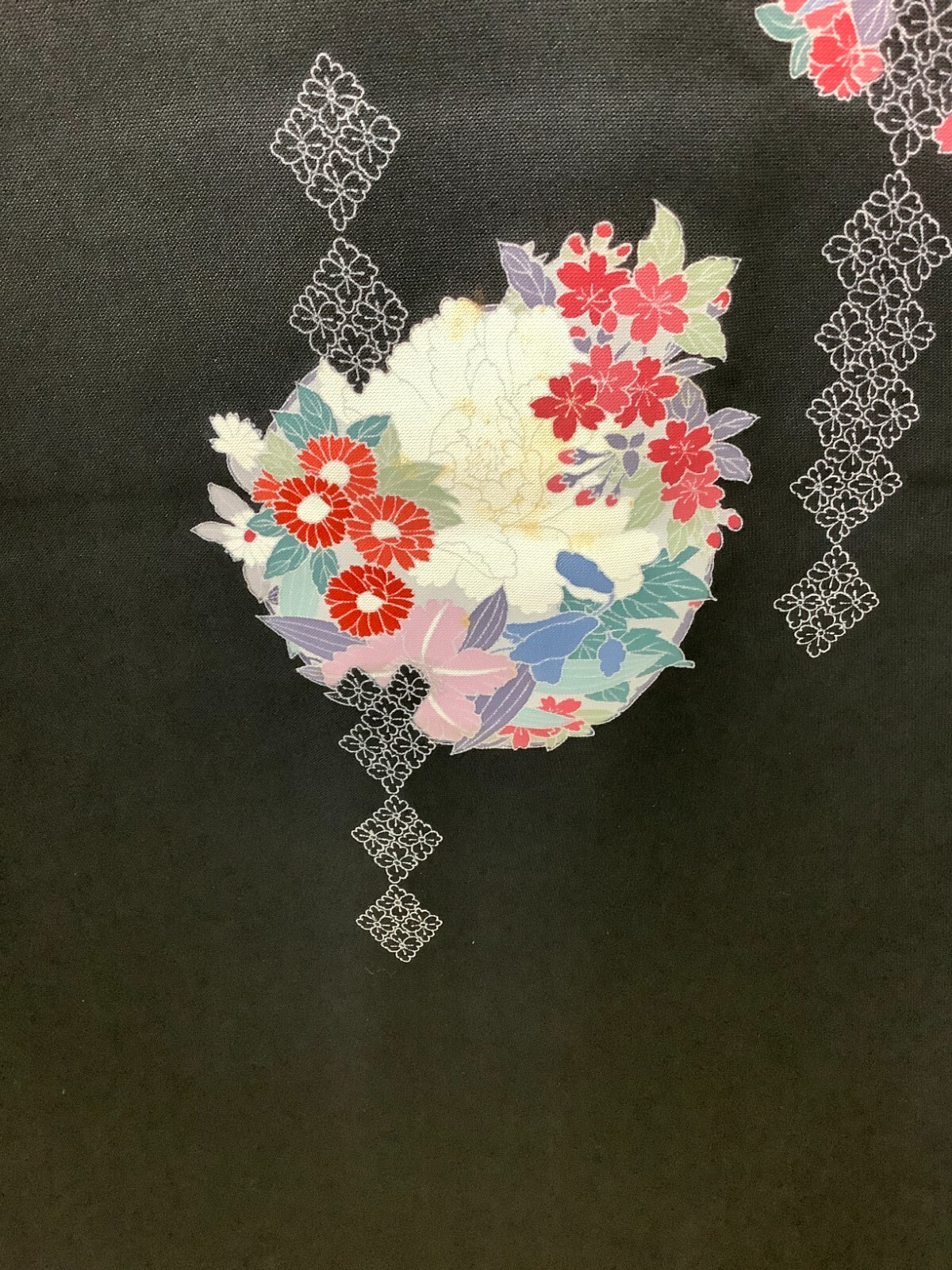 Japanese Vintage Kimono Haori Jacket polyester black flower Height 33.4inch