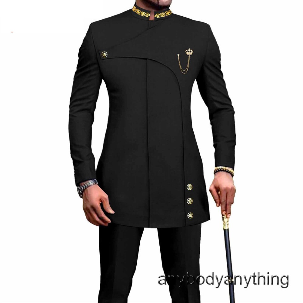 Men African Suits Dashiki Jacket and Pants 2 Piece Set Formal Dress Outfits
