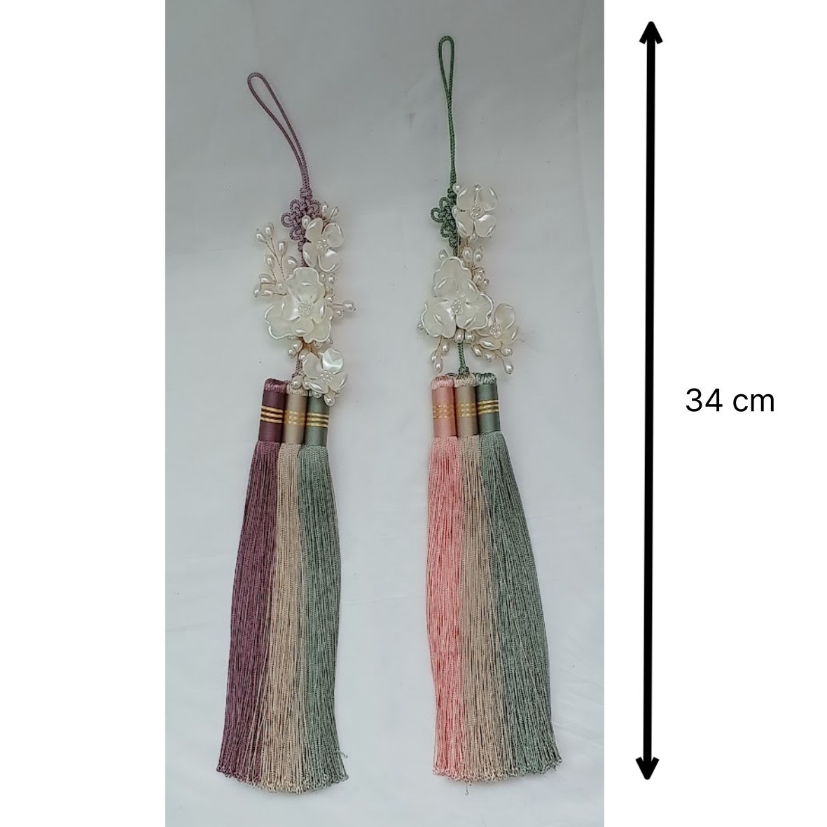 Korean Traditional Norigae Tassel Set – Pink & Purple Hanbok Accessories, 34 cm