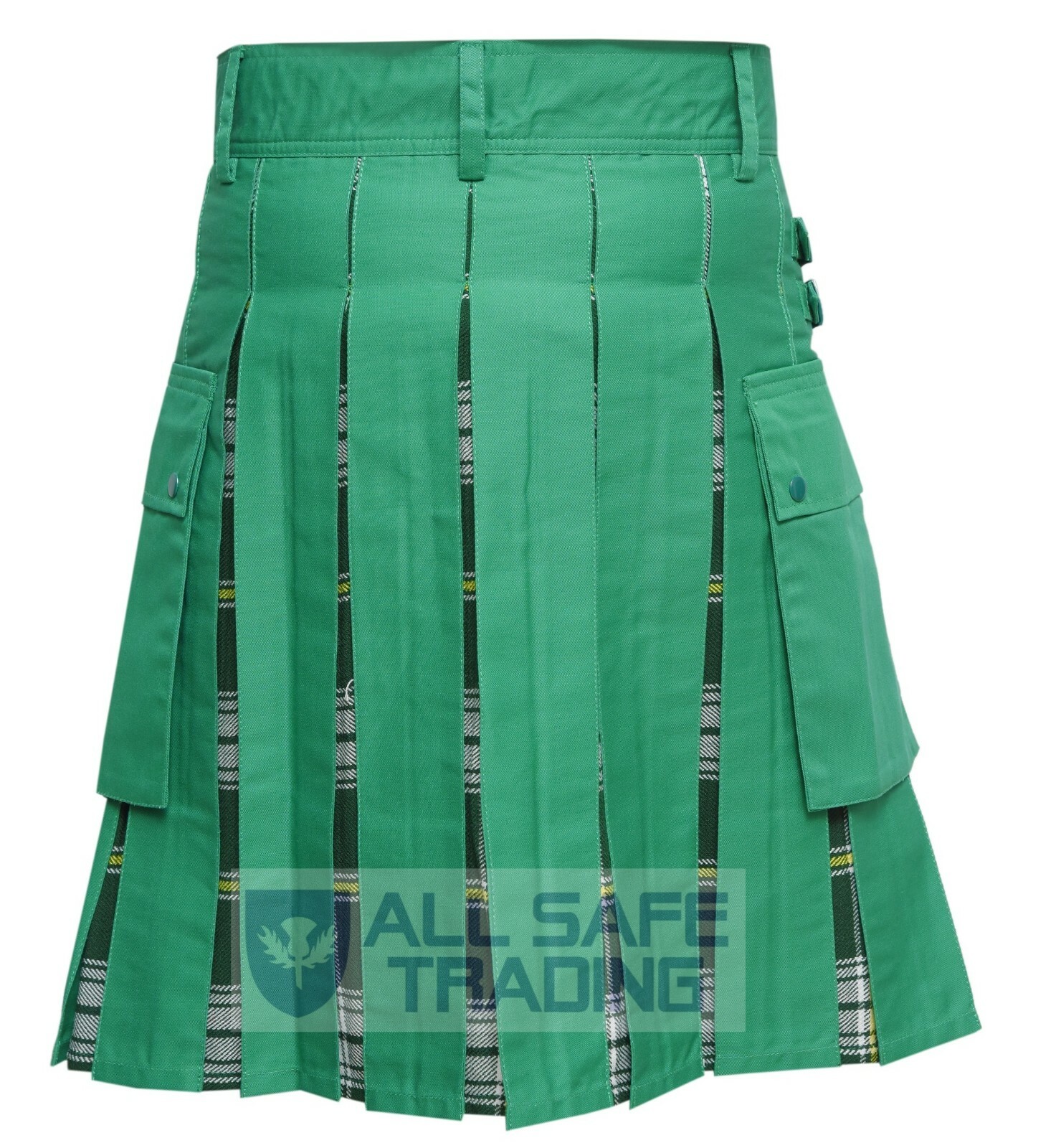 Men’s St. Patrick Tartan Hybrid Utility Cargo Pockets Kilt, Scottish Men’s Kilt,