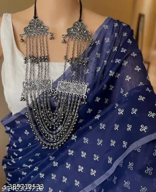 Women’s Chanderi Cotton Hand Printed Saree With Satin Silk blouse