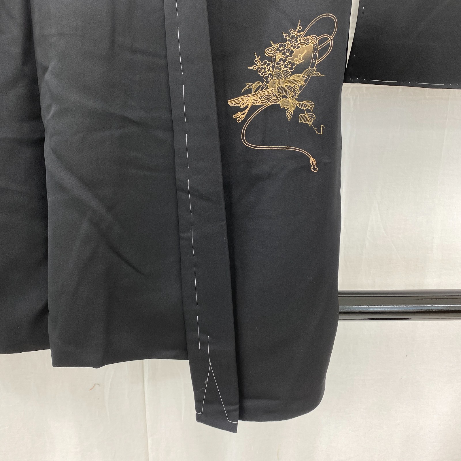 Japanese Vintage Kimono Haori Jacket Polyester Black Embroidery Traditional 30in