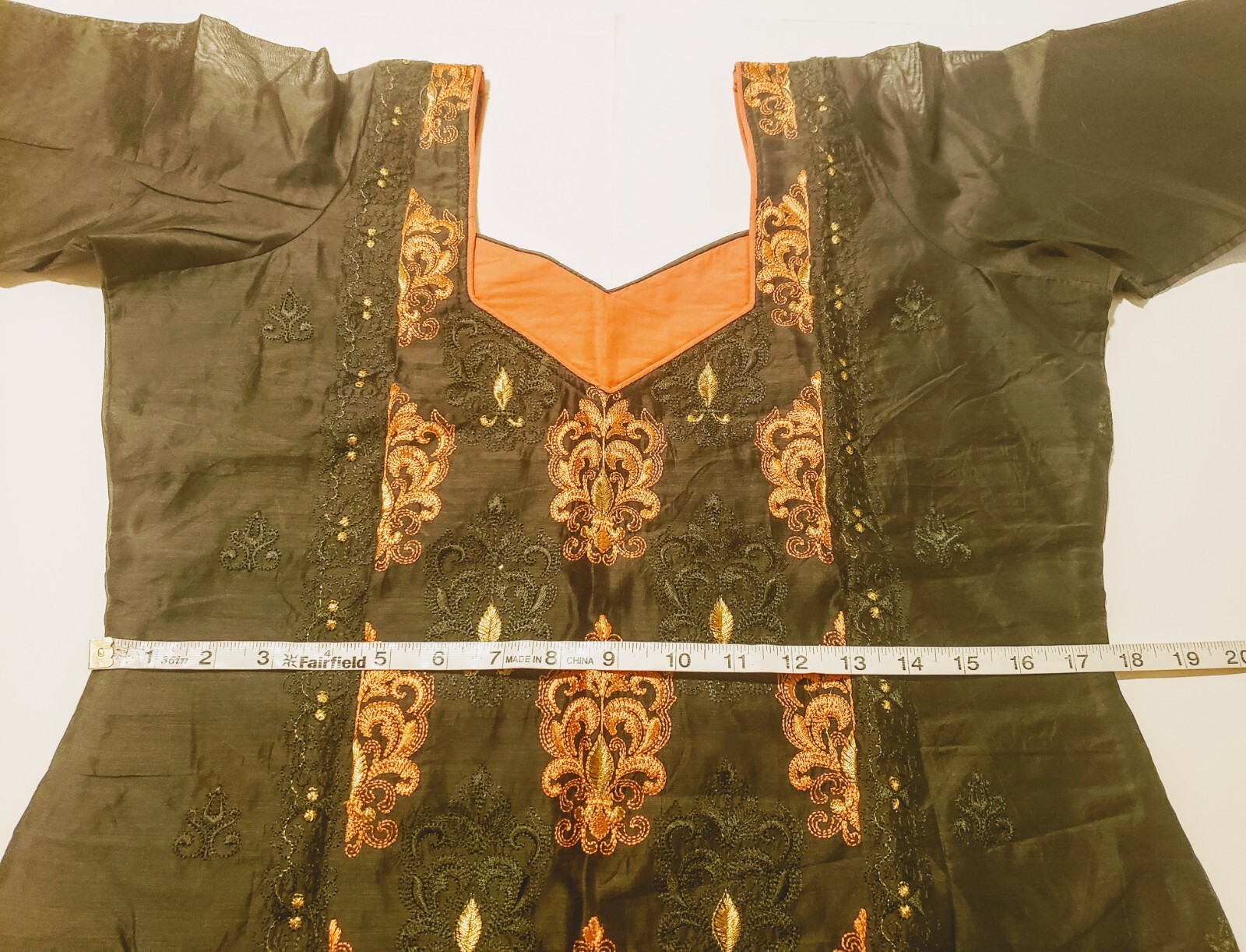♡NEW♡ Forest Green & Peach & Gold Embroidered Traditional Kurta •Woman’s Large•