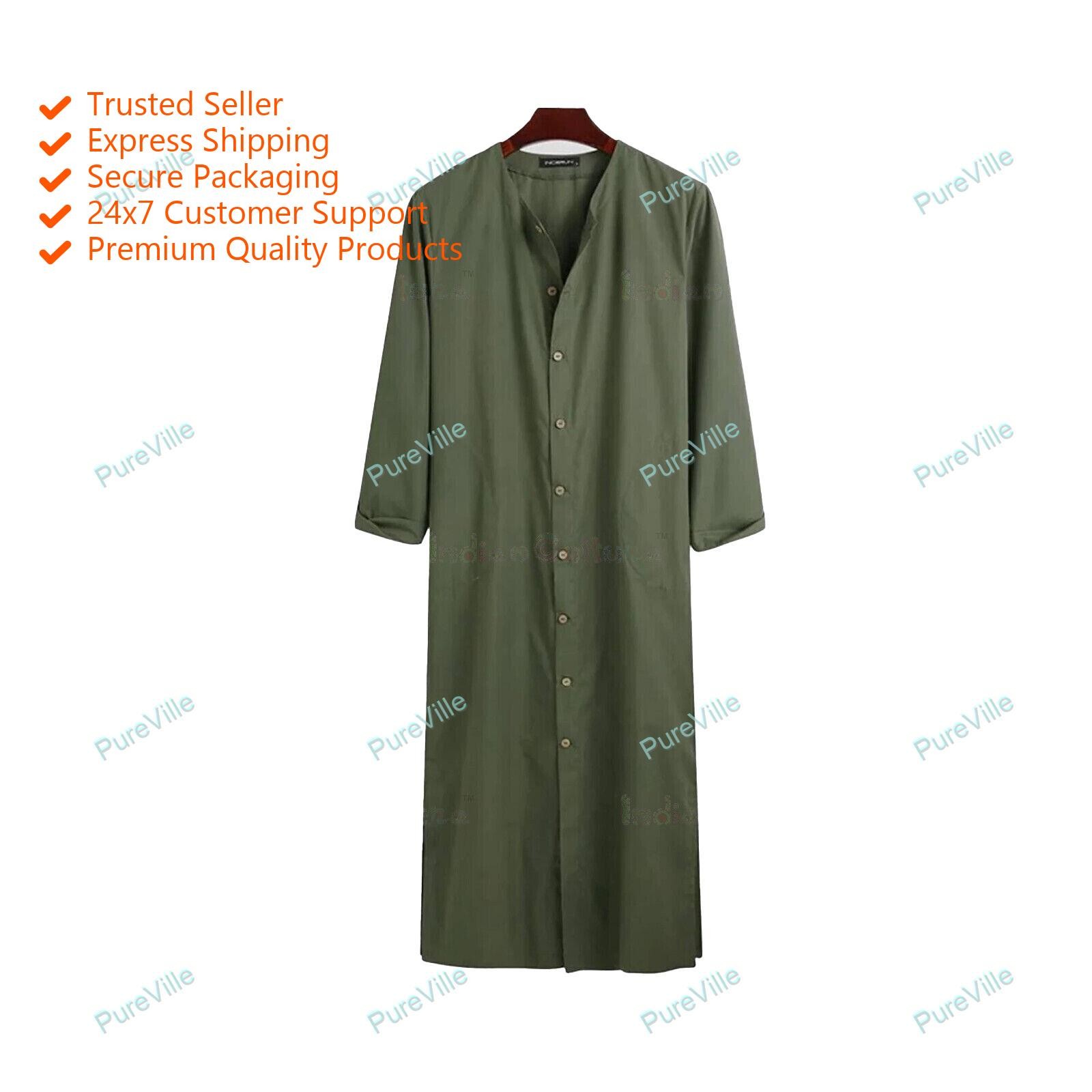 Mens Kurta Long Size Indian Handmade Sleeve Cotton New Style Kurta Dress