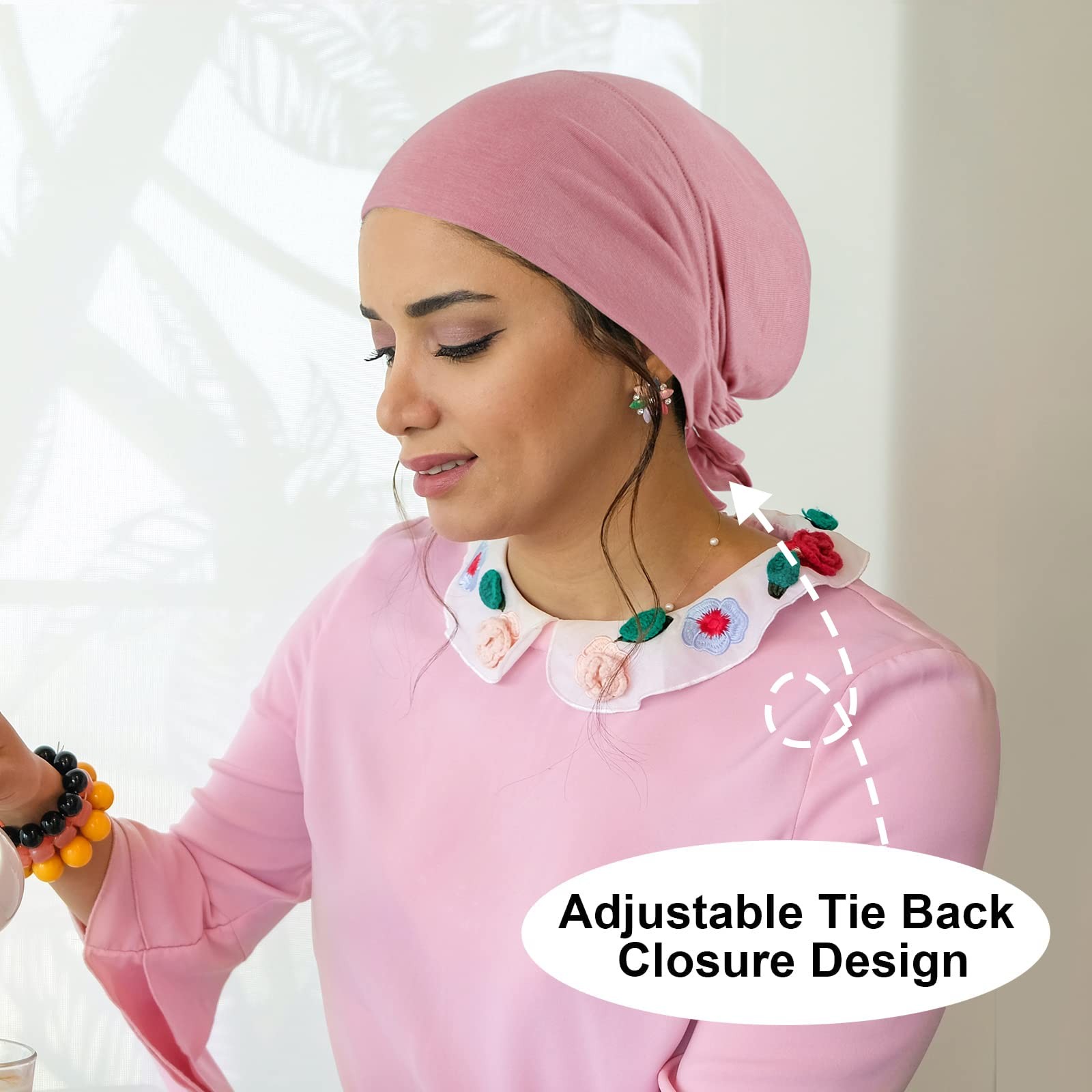 PHOGARY 4 Pcs Women Hijab Undercap, One Size, White, Pink, Peach, Beige