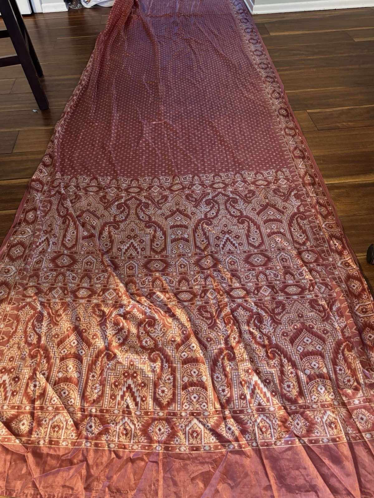 Silk Saree rose Pink Gold & Silver 5.67 Yds or Fabric 4 Curtains Pillows Throw