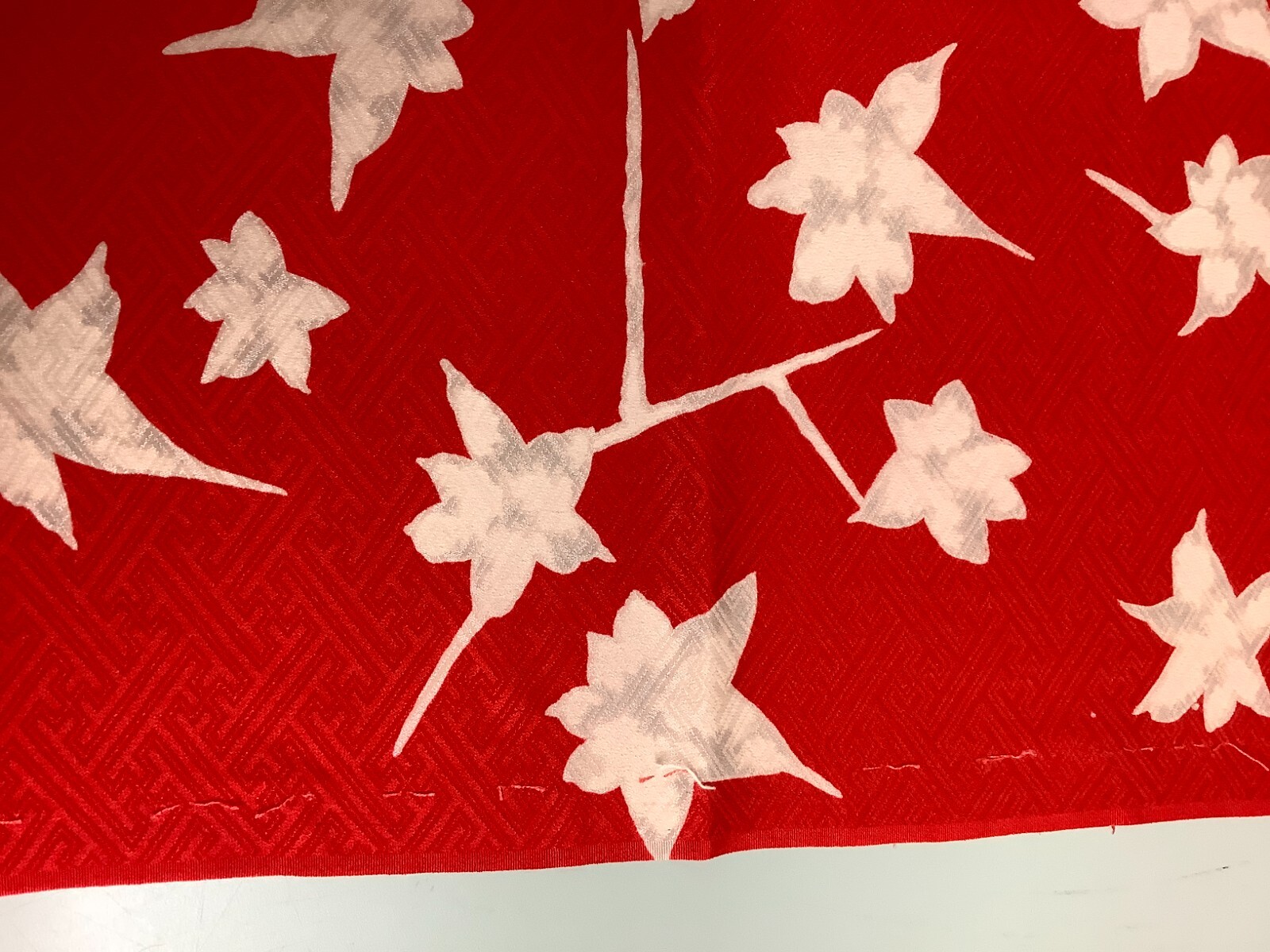 Japanese Vintage Kimono Fabric cloth Boro silk red Maple scrub dirt 30.3×13.3in