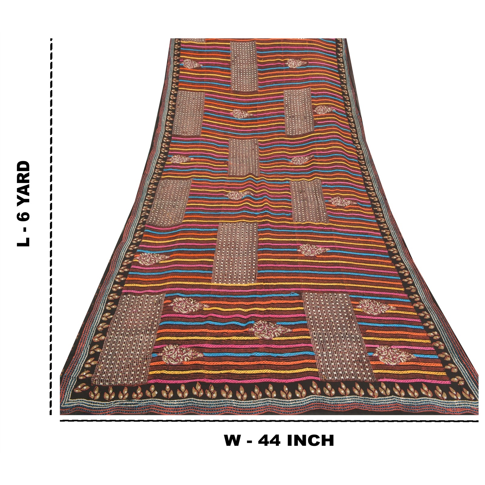 Sanskriti Vintage Sarees Blend Georgette Hand Beaded Cultural Craft Sari Fabric